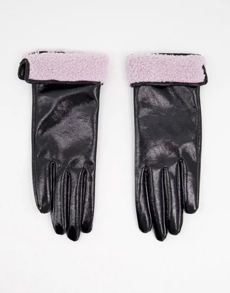 Виниловые перчатки с отворотами из искусственной овчины сиреневого цвета ASOS DESIGN-Разноцветный