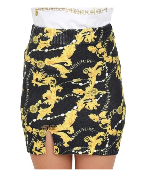 Узкая юбка с узором барокко Versace Jeans Couture, черный