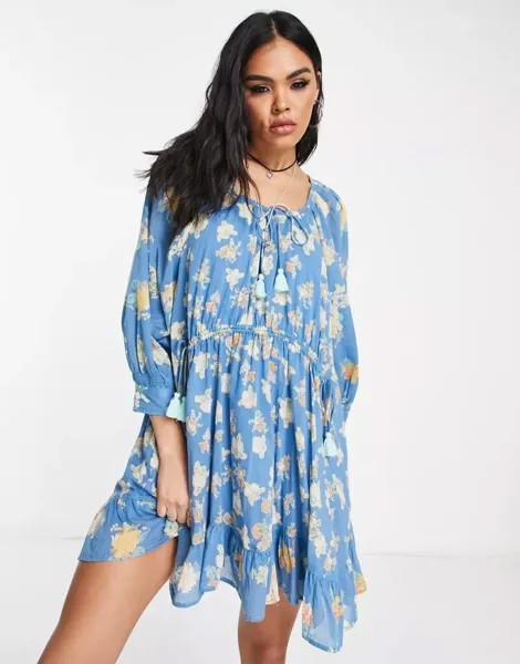 Свободное платье мини с цветочным принтом Free People