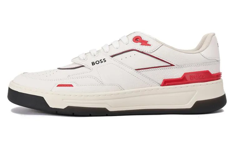Кроссовки BOSS Logo-print Panelled Leather Sneakers, белый/красный