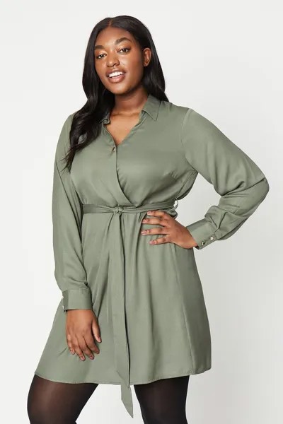 Мини-платье с запахом и пуговицами Curve Dorothy Perkins, хаки