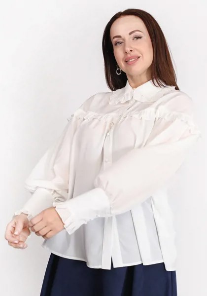 Блуза с объемными рукавами и рюшами