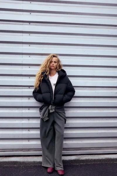 Водоотталкивающий пуховик ZARA, черный