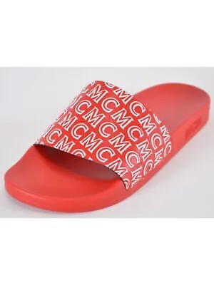 MCM Mens Red Logo Diagonal Round Toe Platform Slip On Slide Sandals 13