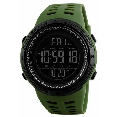 Наручные часы SKMEI Наручные часы армейские тактические с будильником и секундомером SKMEI водонепроницаемые военные зеленого цвета, черный, хаки