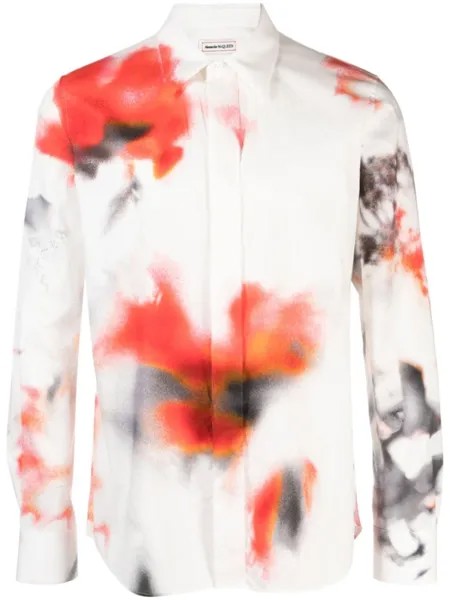 Alexander McQueen рубашка Obscured Flower с принтом, белый