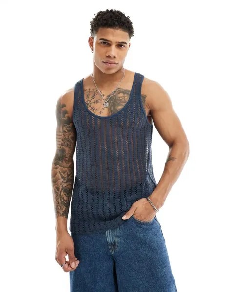 Темно-синяя майка крючком ASOS DESIGN