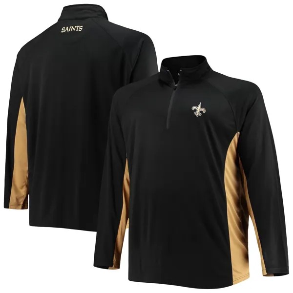 Мужская фирменная черная/золотая куртка реглан New Orleans Saints Big & Tall из полиэстера с молнией в четверть Fanatics