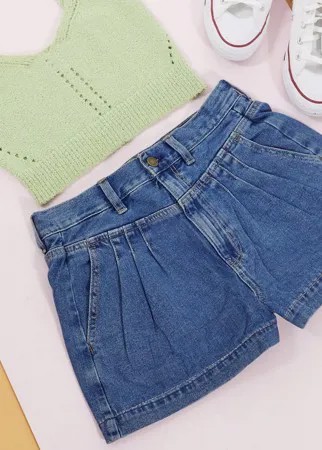 Синие шорты в винтажном стиле с завышенной талией American Eagle-Голубой