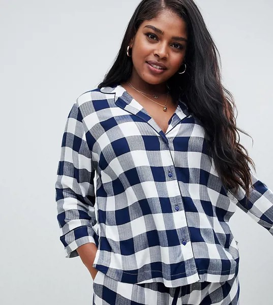 Комбинируемая рубашка в клетку из 100% модала ASOS DESIGN Curve-Темно-синий
