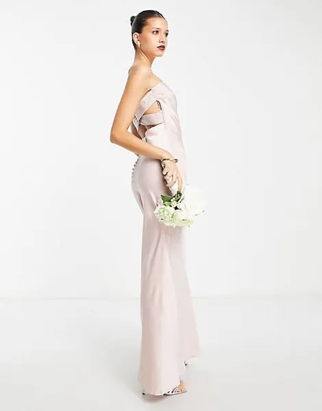 Атласное платье-бандо с пуговицами сзади ASOS DESIGN Bridesmaid румяного цвета