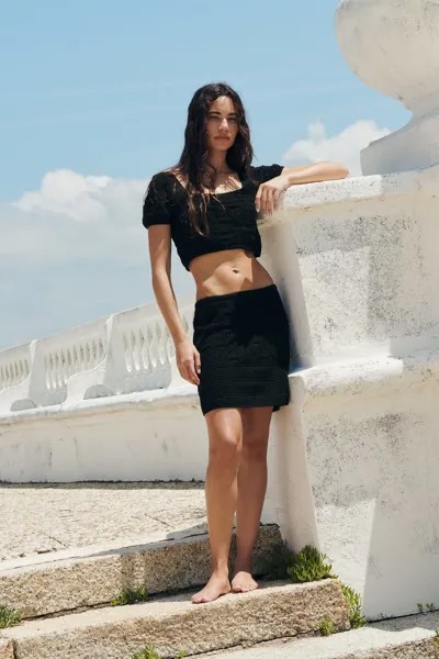 Вязаная мини-юбка крючком ZARA, черный