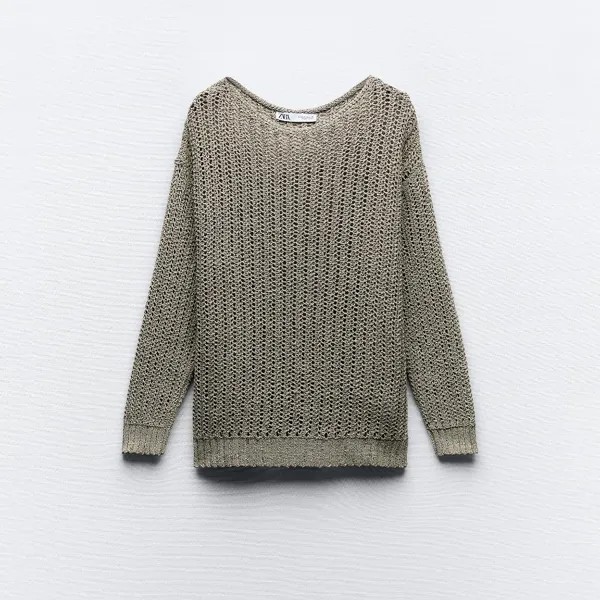 Свитер Zara Sequinned Open-knit, хаки
