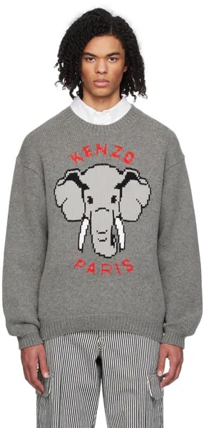 Серый свитер со слоном Paris Kenzo