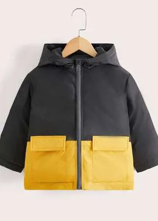 Для мальчиков Утепленная куртка двухцветный с карманом с капюшоном
