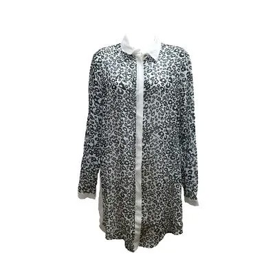Блузка с длинными рукавами и воротником на пуговицах Versace Jeans, леопардовый серый, США 4