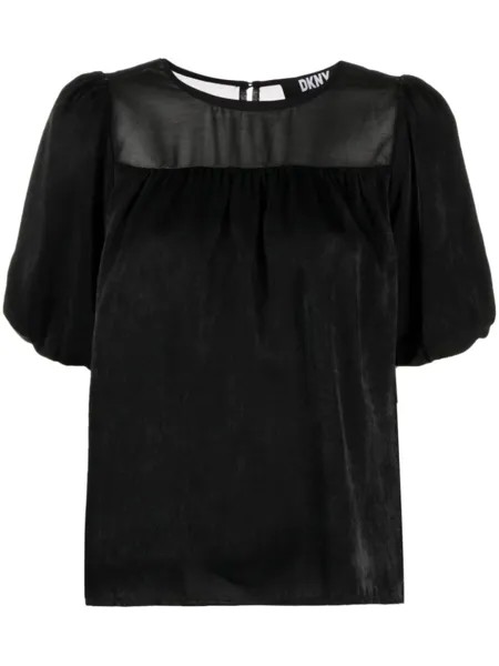DKNY блузка с оборками и короткими рукавами, черный