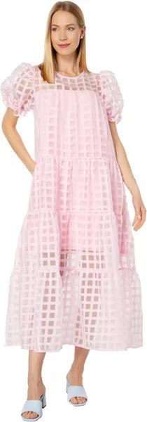 Платье макси из органзы с сетчатыми рукавами-фонариками English Factory, розовый