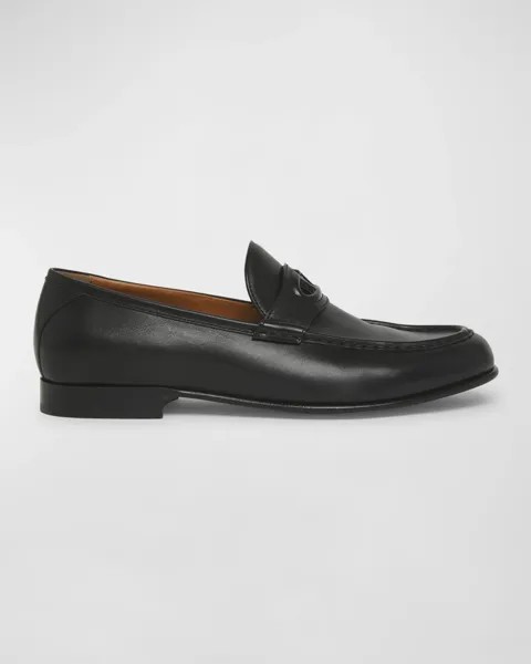 Мужские кожаные лоферы с логотипом в тон Valentino Garavani, цвет Black