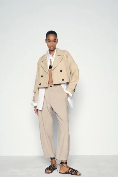 Короткий тренч куртка ZARA, экрю