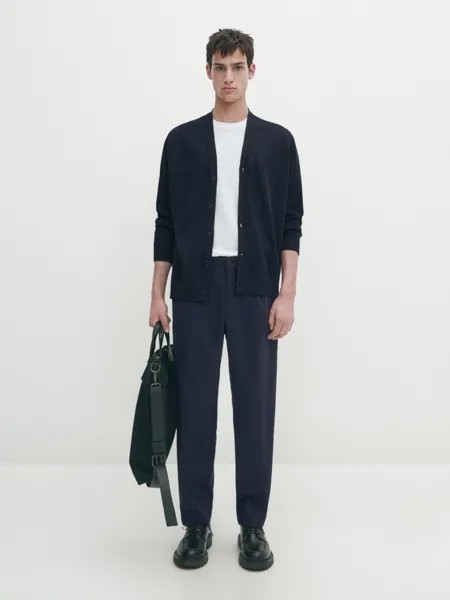 Льняной кардиган Massimo Dutti, синий