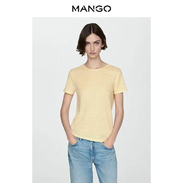Женская футболка Mango летняя льняная, светло-зеленый