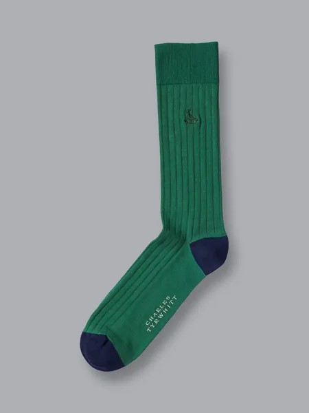 Темно-зеленые хлопковые носки в рубчик Charles Tyrwhitt, зеленый