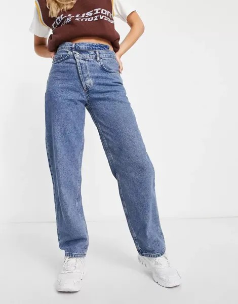COLLUSION x014 Широкие джинсы в стиле 90-х годов с многоярусной талией и винтажным синим оттенком