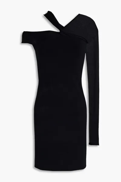 Трикотажное платье мини с одним рукавом и вставками из понте Helmut Lang, черный