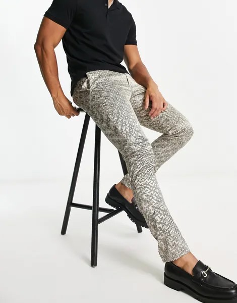Коричневые брюки скинни в стиле ретро с монограммой ASOS DESIGN