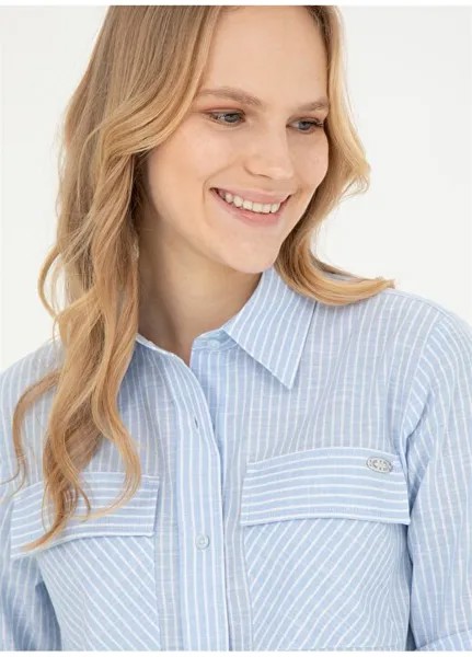 Голубая женская рубашка с укороченным воротником ERIKA U.S. Polo Assn., светло-синий