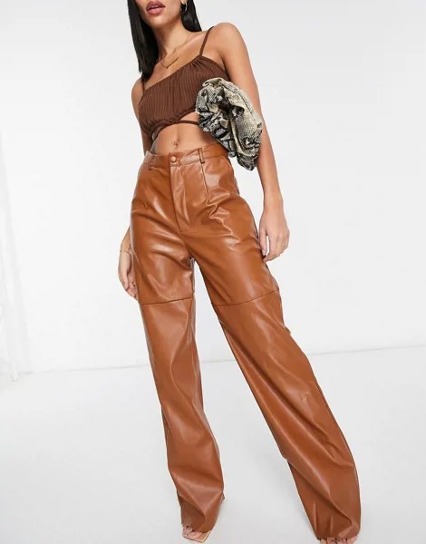 Прямые брюки из искусственной кожи светло-коричневого цвета от комплекта Missguided-Коричневый цвет