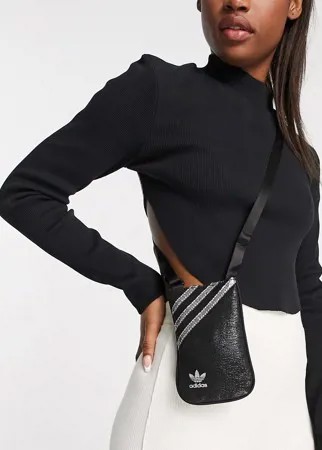 Мини кошелек-сумка черного цвета с блестками и логотипом adidas Originals-Черный цвет