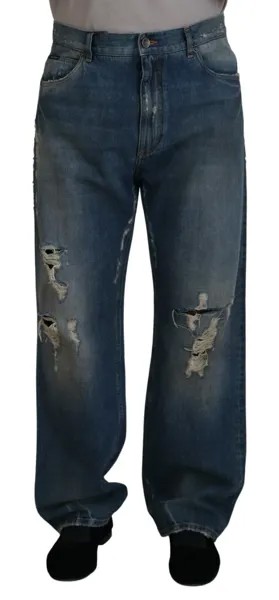 Джинсы DOLCE - GABBANA Синие хлопковые рваные джинсы прямого кроя IT48/W34/M 1130usd