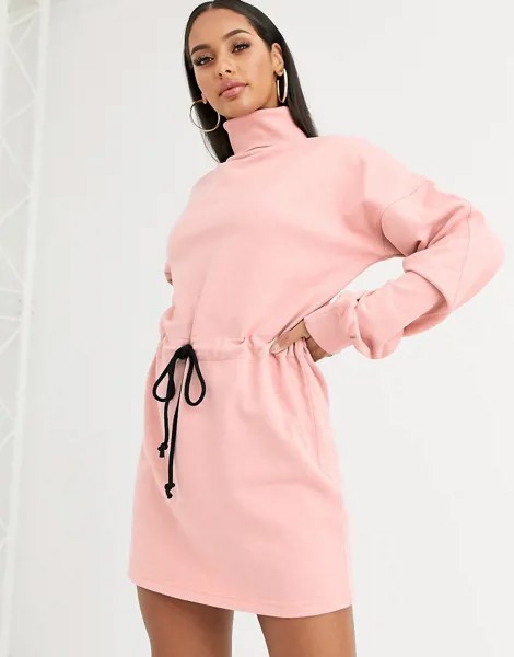 Розовое платье-свитшот с застежкой-тогл и высоким воротом Missguided-Розовый