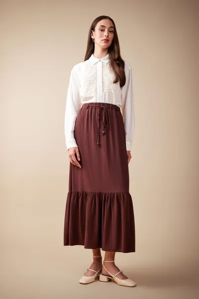 Макси-юбка из жатой ткани DeFacto, коричневый