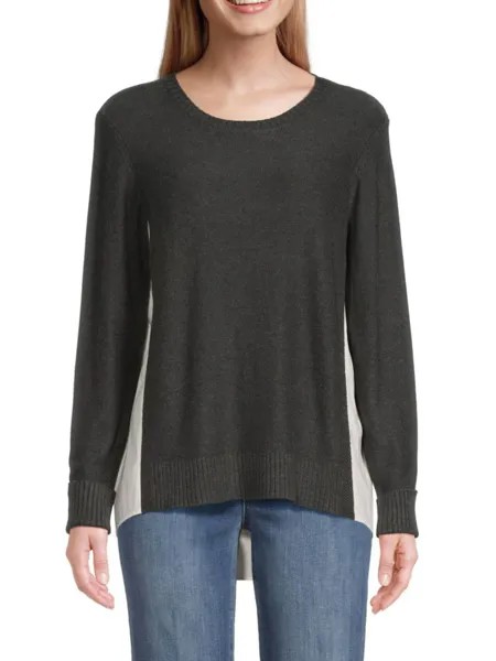 Двухцветный высокий низкий свитер Donna Karan, цвет Grey Heather