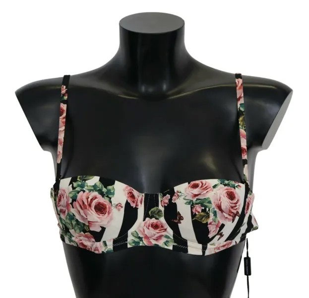 DOLCE - GABBANA Верх бикини в разноцветную полоску с принтом роз Купальники IT1 / XS 350 долларов США