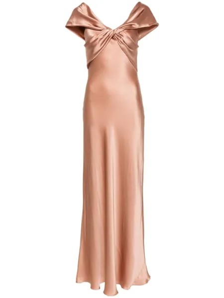 Alberta Ferretti атласное платье с бантом, нейтральный цвет