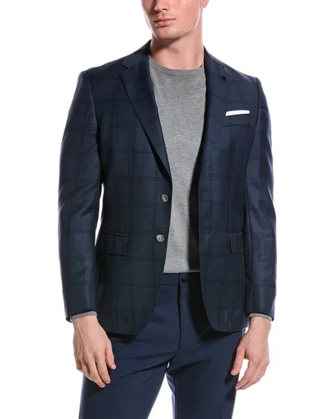 Шерстяная спортивная куртка узкого кроя BOSS Hugo Boss, синий