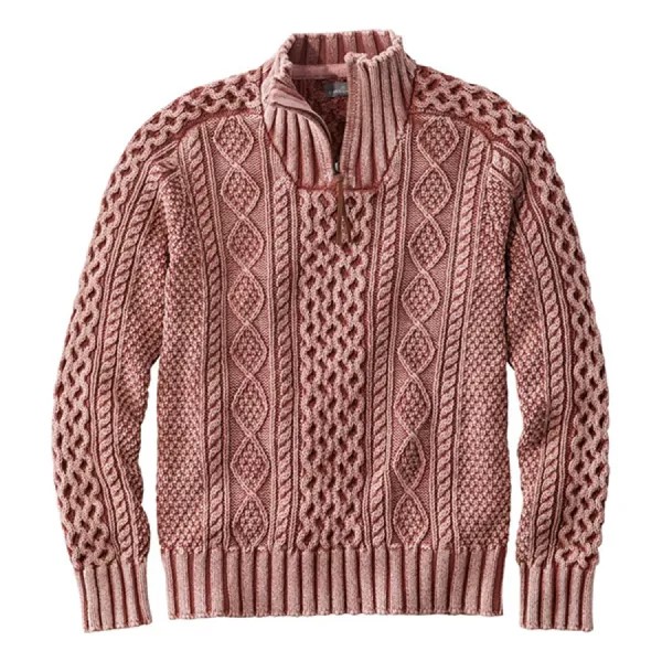 Норвежский свитер розовый мужской 1/4 Zip Henley воротник-стойка винтажный цветной блок хлопок в полоску Qutdoor теплый топ