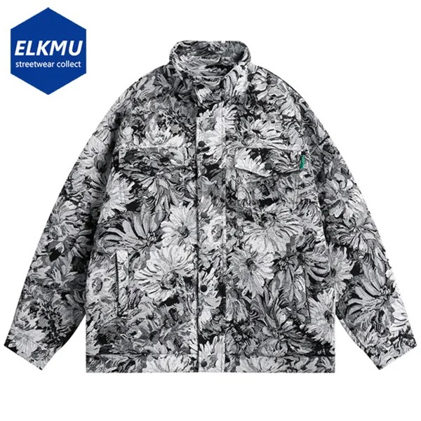 Куртка мужская оверсайз в стиле Харадзюку, винтажная уличная одежда с цветочным принтом, пальто в стиле хип-хоп, весна-осень 2023
