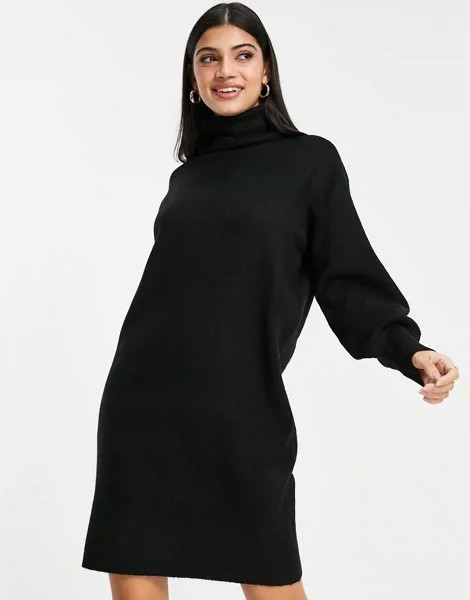 Черное платье-джемпер с высоким воротником Pieces-Черный цвет