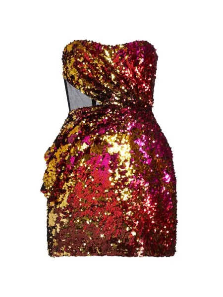 Мини-платье без бретелек с вышивкой пайетками Halpern, разноцветный