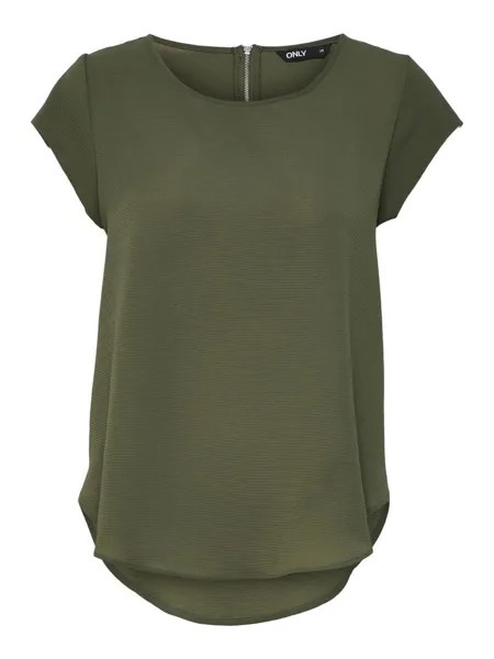 Блуза ONLY Einfarbige Kurzarm T Shirt Oberteil ONLVIC, оливковый
