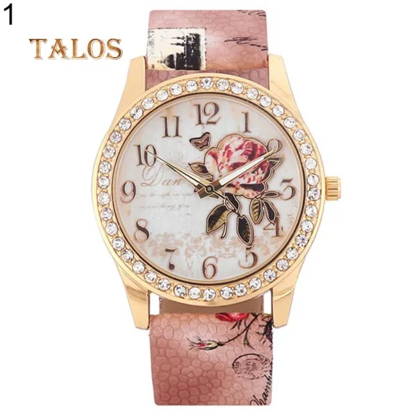 Женщины Хрустальный камень Наручные часы Розовый узор Кварцевые наручные часы