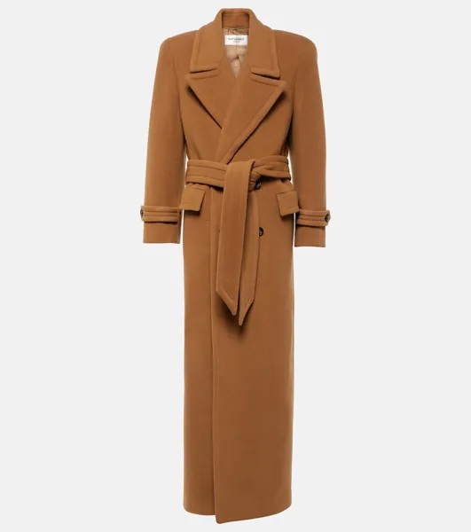 Пальто оверсайз из смесовой шерсти Saint Laurent, коричневый