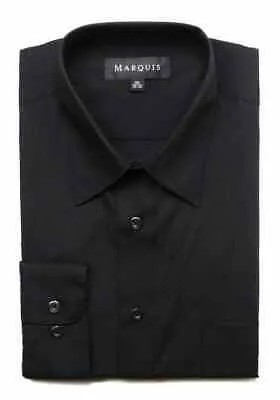 Мужская однотонная классическая рубашка из смесового хлопка Marquis Slim Fit черного цвета