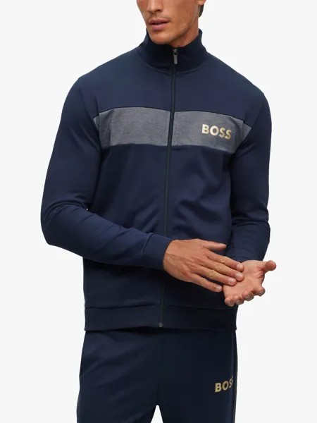 Спортивная куртка BOSS на молнии с вышитым логотипом HUGO BOSS, темно-синий