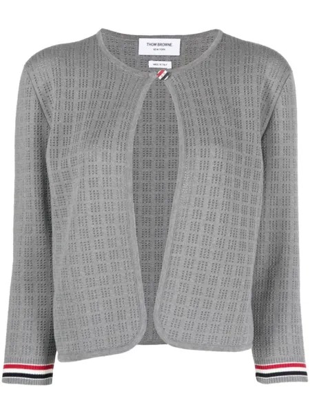Thom Browne укороченный кардиган с сетчатой строчкой, серый